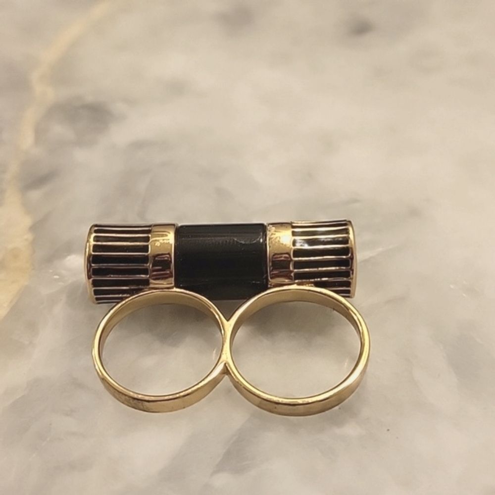 NEW Rachel Zoe Art Deco Multi Finger Barrel Statment Ring 14kt Gold Black Sz 7 8 - Picture 3 of 4